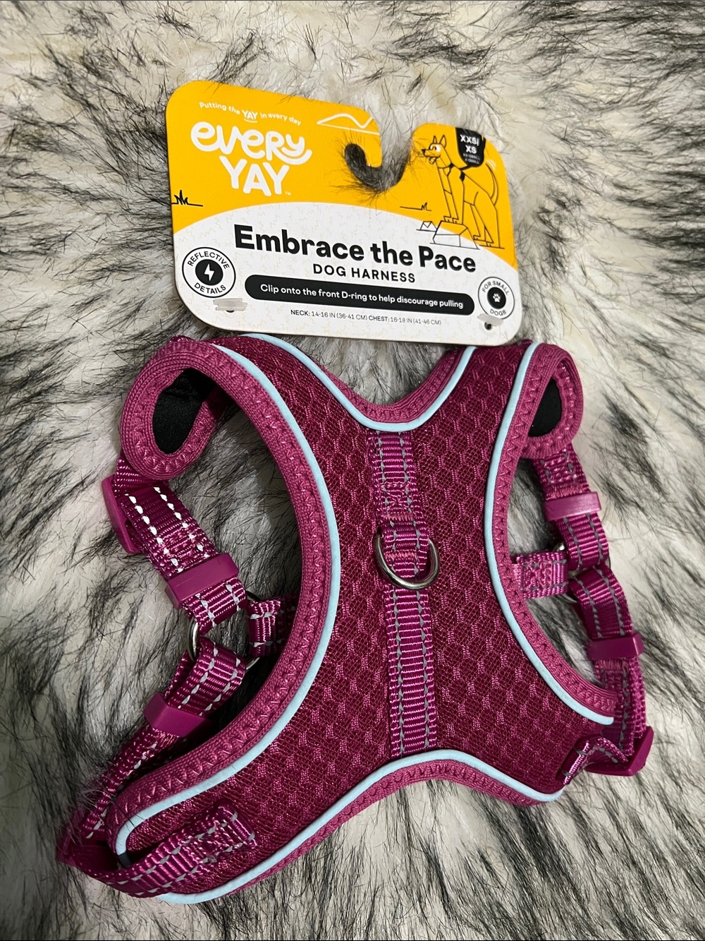 Embrace the Pace Reflective D-Ring Dog Harness Magenta XS/S NWT